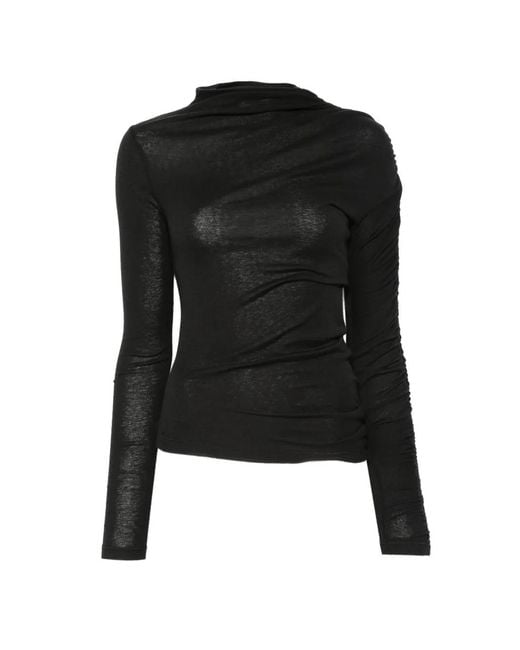 Pinko Black Ruched Long-Sleeve Top