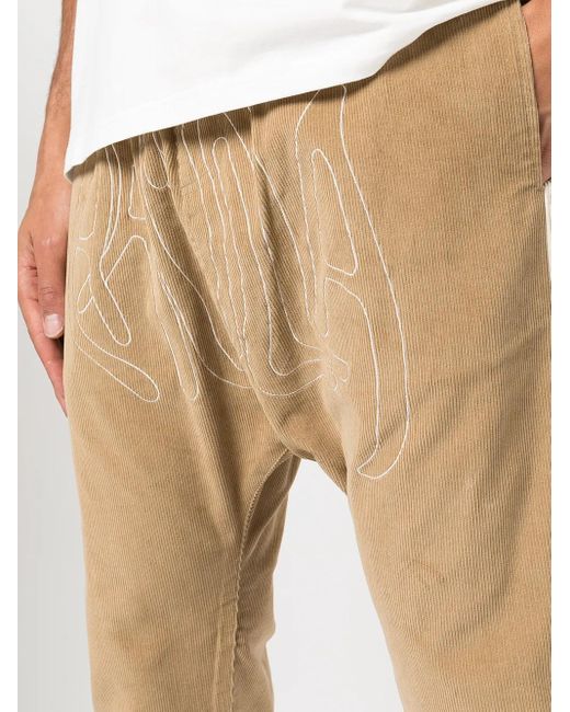 Haculla Natural Embroidered-Logo Ribbed Drop-Crotch Pants for men