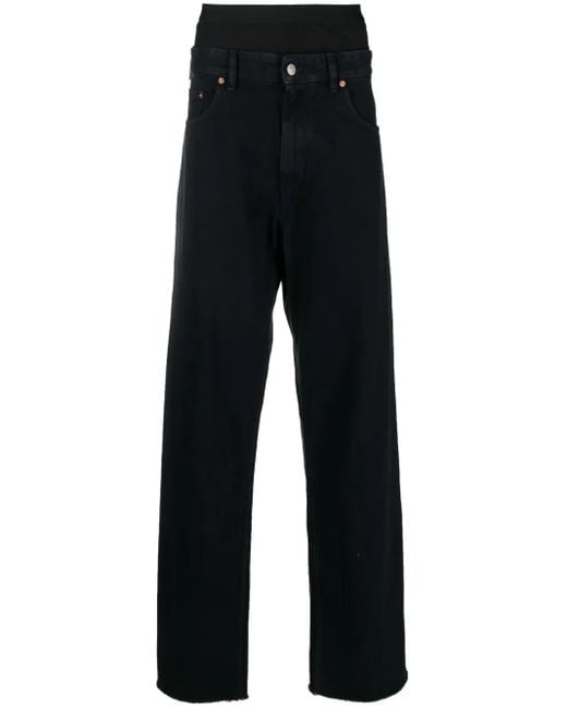 MM6 by Maison Margiela Black Layered-Effect Straight-Leg Jeans for men