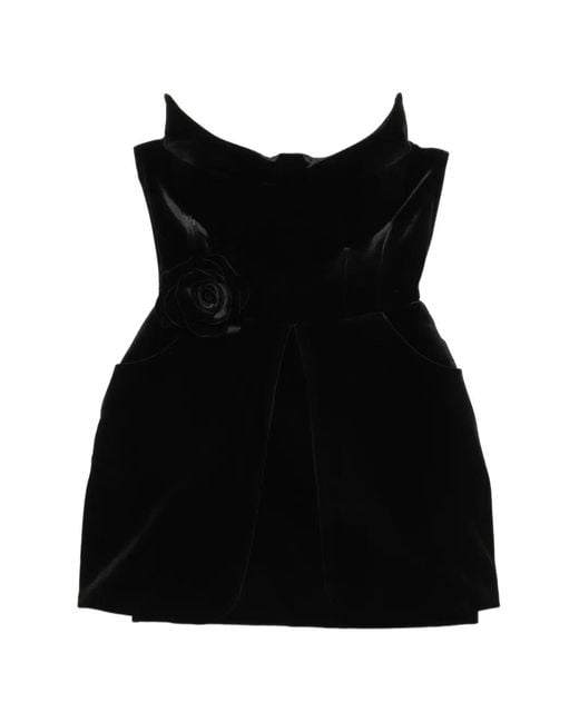 Adamaris Black Rose-Detail Strapless Mini Dress