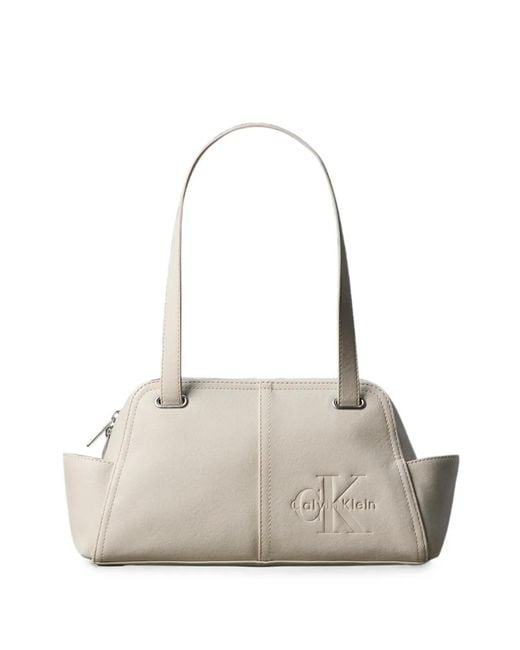 Calvin Klein White Logo-Debossed Shoulder Bag