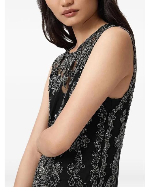 AllSaints Black Inaya Floral-Detail Mini Dress