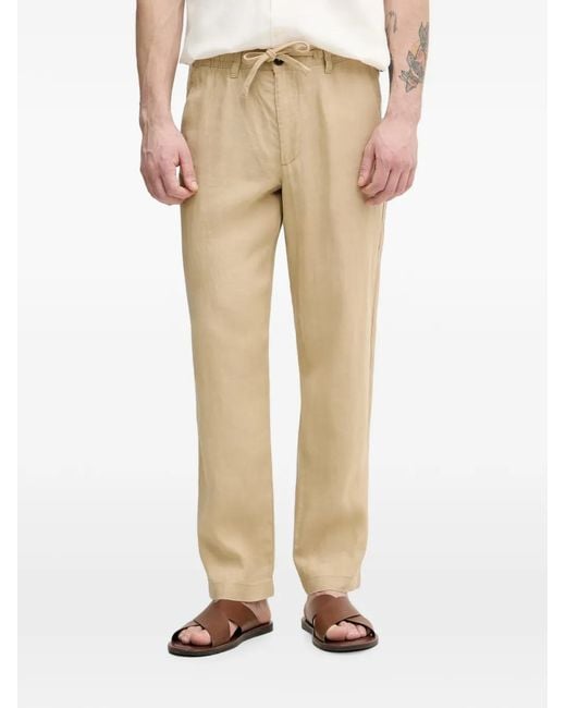 Benetton Natural Drawstring-Waist Linen Trousers for men