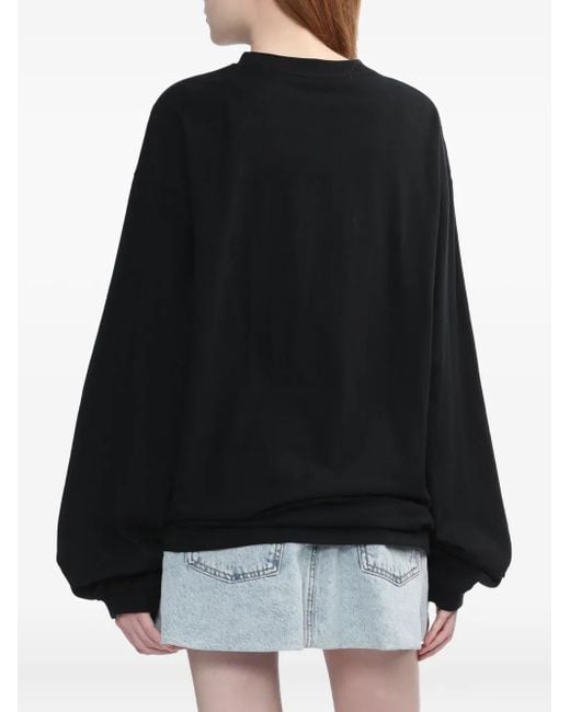 we11done Black Logo-Print Long-Sleeve Top