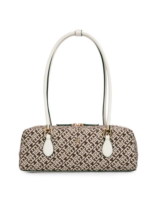 Tommy Hilfiger White Monogram-Jacquard Shoulder Bag