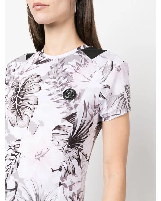 Philipp Plein White Logo-Plaque Floral Top