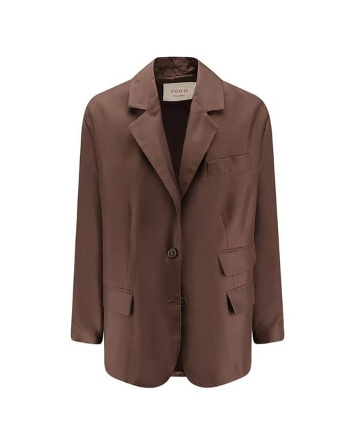 Co.Go Brown Loose-Fit Silk Blazer