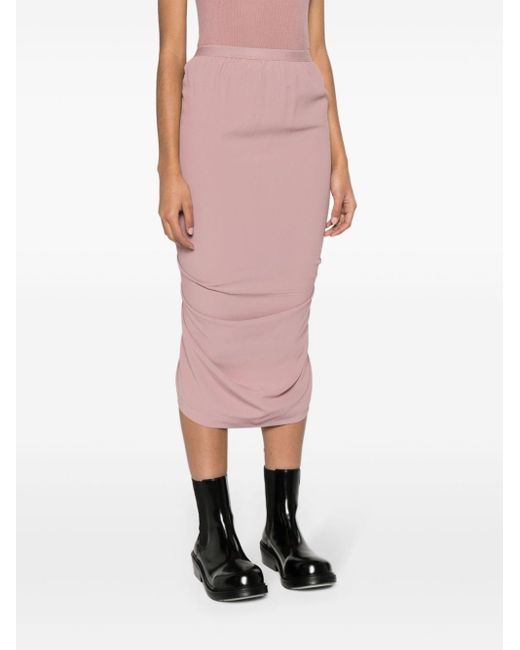 Rick Owens Pink Shrimp Asymmetric Crepe Midi Skirt