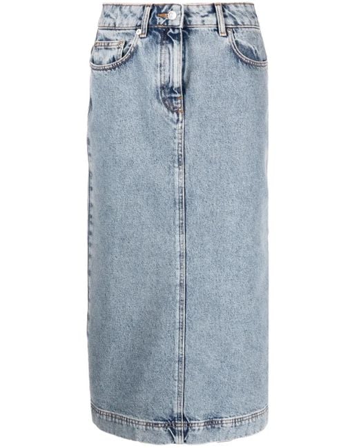 Moschino Blue Washed-Denim Midi Skirt
