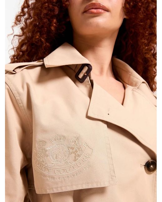 Juicy Couture Natural Logo-Embroidered Double-Breasted Trench Coat