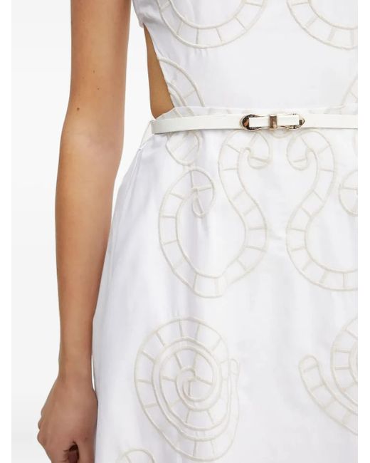 Silvian Heach White Embroidered Cut-Out Midi Dress