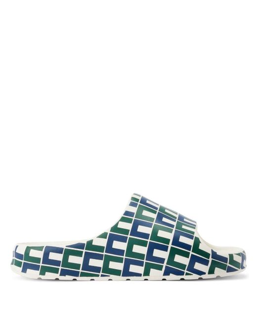 Lacoste Green Geometric-print Open-toe Slides for men