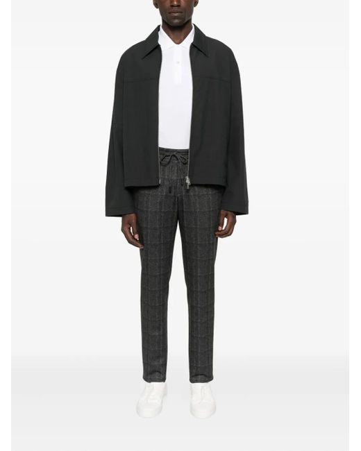 Karl Lagerfeld Gray Checked Drawstring Trousers for men