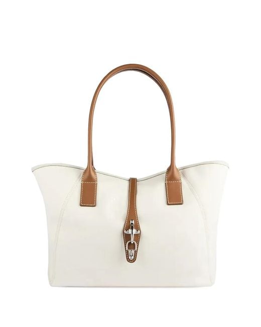Fay White Leather-Trim Tote Bag