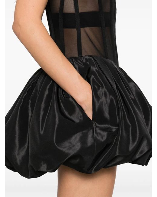 Nissa Black Waist-Corset Taffeta Mini Dress