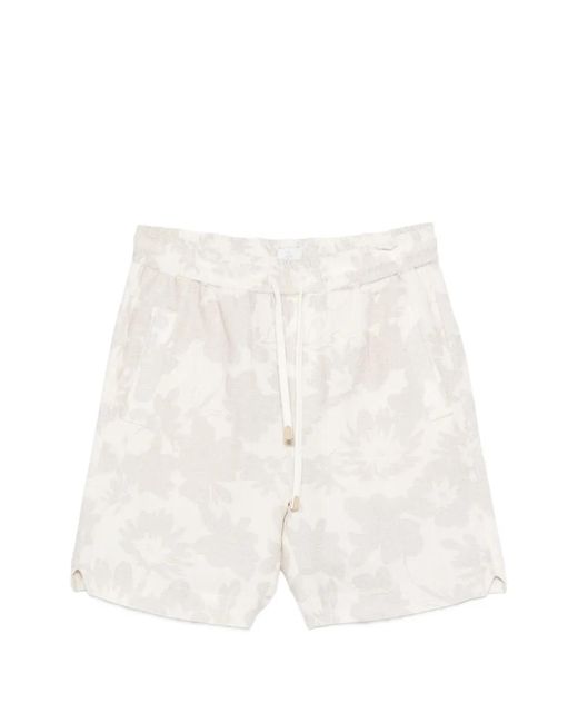 Eleventy White Floral-Print Deck Shorts for men