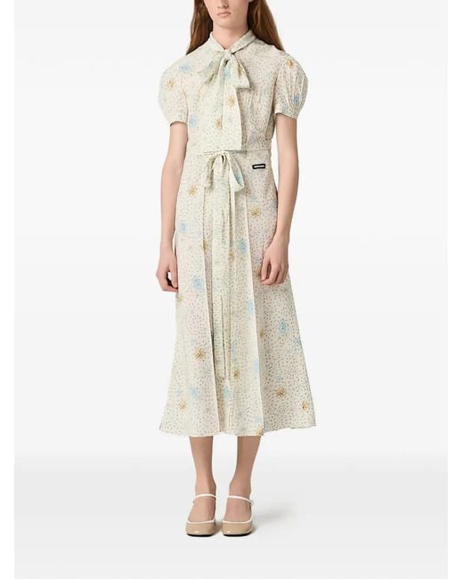 Miu Miu White Long Crêpe De Chine Dress
