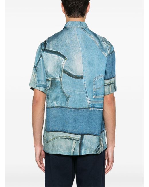 Versace Blue Denim-print Shirt for men