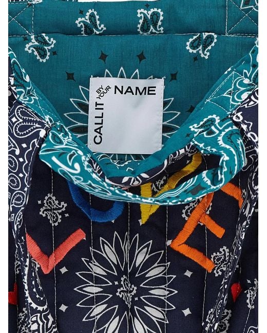 Call it By Your Name Blue Quilted Padded Bandana Tote Bag