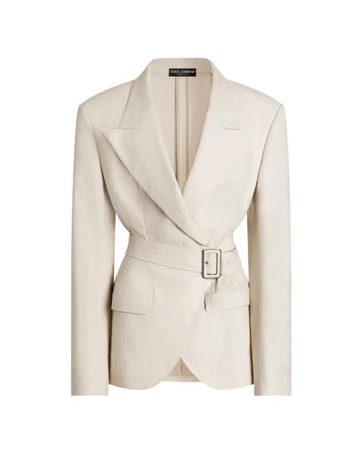 Dolce & Gabbana White Single-Breast Belted Jacket