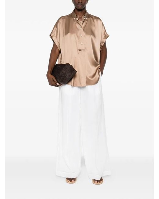 Brunello Cucinelli Natural Buttoned Silk Top