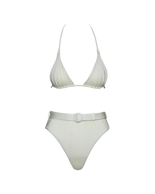 Noire Swimwear White Bikini À Taille Ceinturée