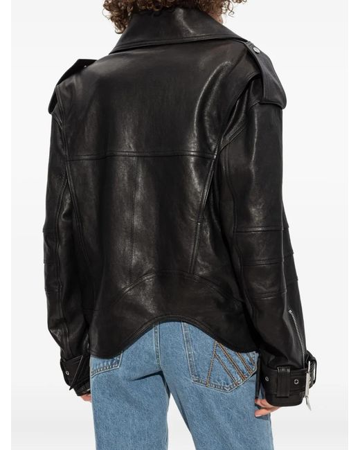 The Attico Black Leather Biker Jacket