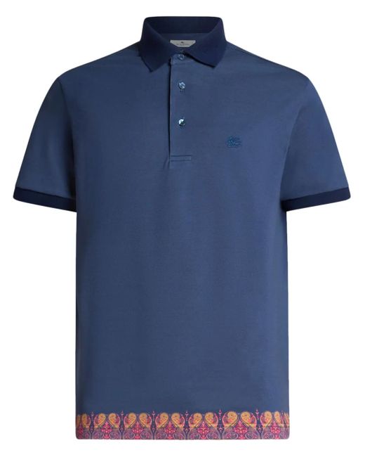 Etro Blue Paisley Trim Polo Shirt for men
