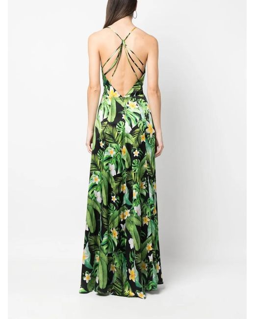 Philipp Plein Green Hawaii Printed Silk Maxi Dress