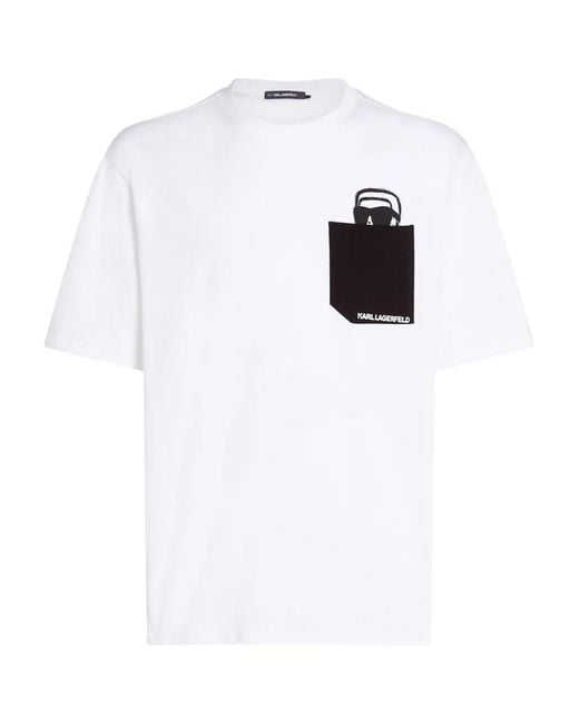 Karl Lagerfeld White Ikon Peek-A-Boo Pocket Relaxed T-Shirt for men