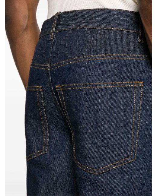 Gucci Gerade Jeans mit GG-Prägung in Blue für Herren