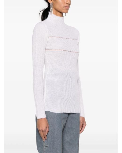 MSGM White Mock-Neck Knitted Top