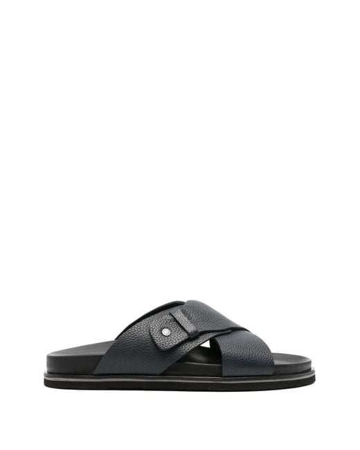 JOHN HARRISON Black Crossover-Strap Leather Sandals for men