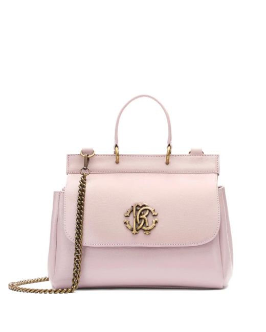 Roberto Cavalli Pink Monogram Rc-Plaque Tote Bag