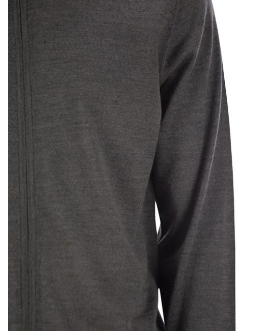 Fedeli Gray Open Knitted Zip Cardigan for men