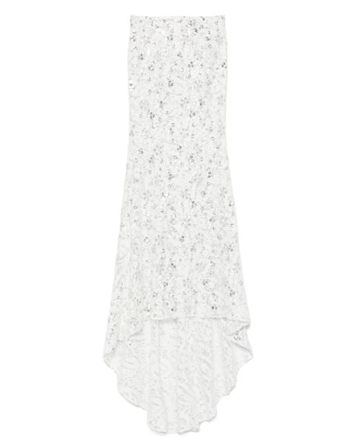 Nissa スパンコール レースマキシスカート White
