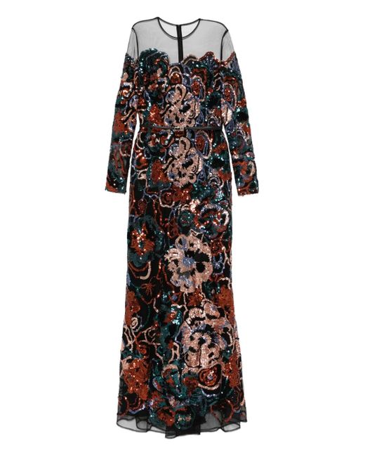 Vestido con motivo floral y lentejuelas Elie Saab de color Black