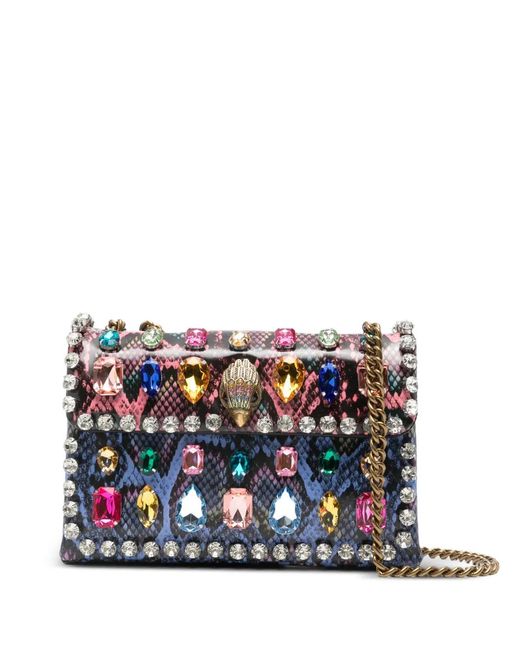 Kurt Geiger White Mini Kensington Jewelled Snake-Print Shoulder Bag