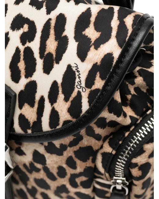 Ganni Black Mini Leopard-print Backpack