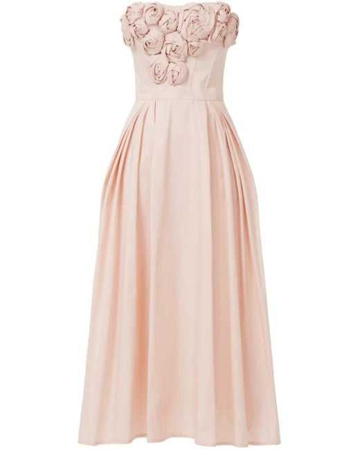 ワンピース Elisabetta Franchi GABARDINE DRESS WITH EMBROIDERED ROSES Elisabetta Franchi Gabardine Dress With Roses in Natural | Lyst