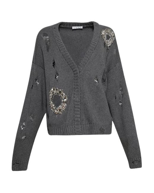 Area Gray Distressed-Cardigan mit Kristallen