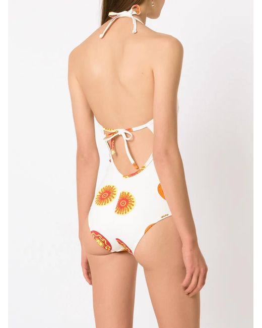 Amir Slama Orange Sun Print Swimsuit