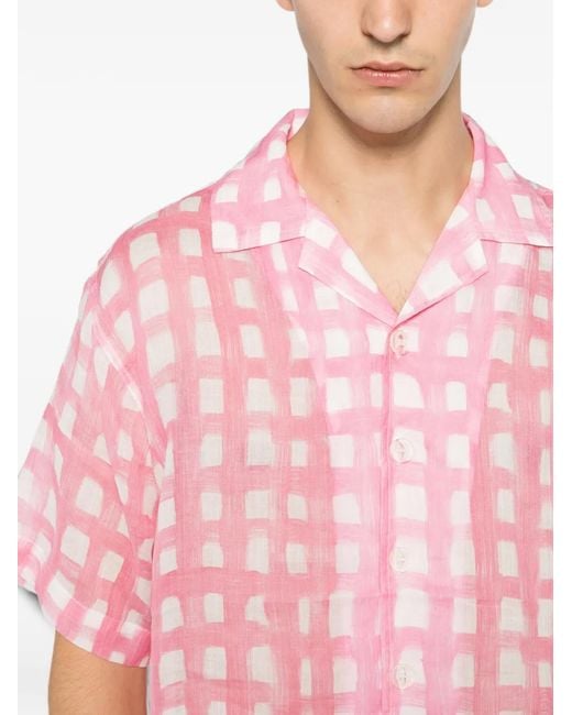 Bonsai Pink Check-Pattern Bowling Shirt for men