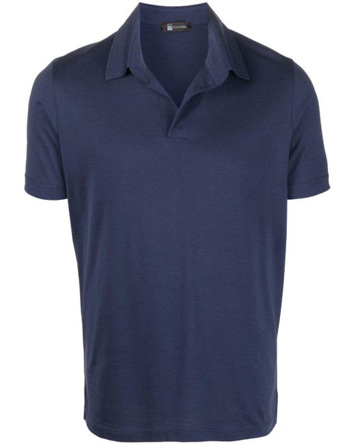 Colombo Blue Short-sleeve Silk-blend Polo Shirt for men