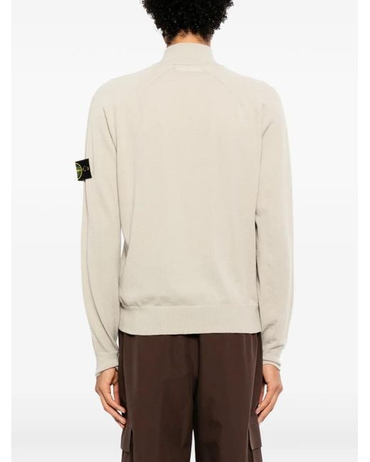 Stone Island White Compass-Patch Half-Zip Sweater for men