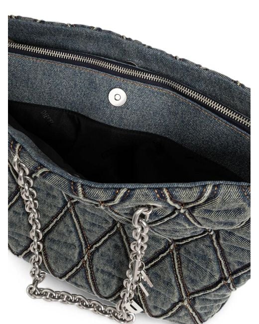 DIESEL Gray Charm-D Diamond-Quilted Tote Bag