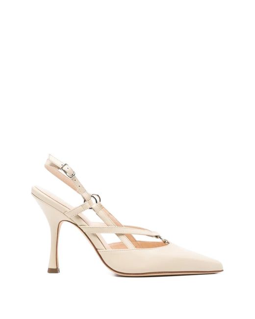 Anna F. Natural Pointed-Toe Strap Heeled Pumps