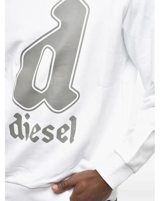 DIESEL White Logo-Print Brushed Sweater for men