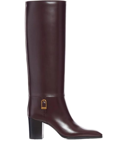 Saint Laurent Brown 70Mm Buckle-Detail Calf-Leather Boots