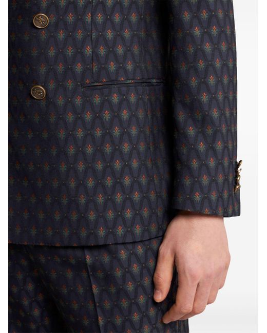 Etro Black Floral-jacquard Double-breasted Blazer for men